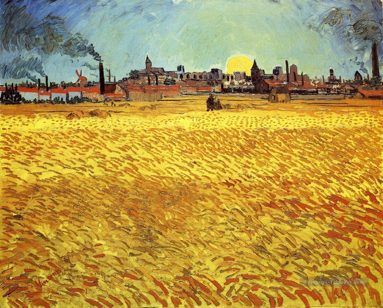 Champ de blé d’été avec coucher de soleil Vincent van Gogh Peintures à l'huile